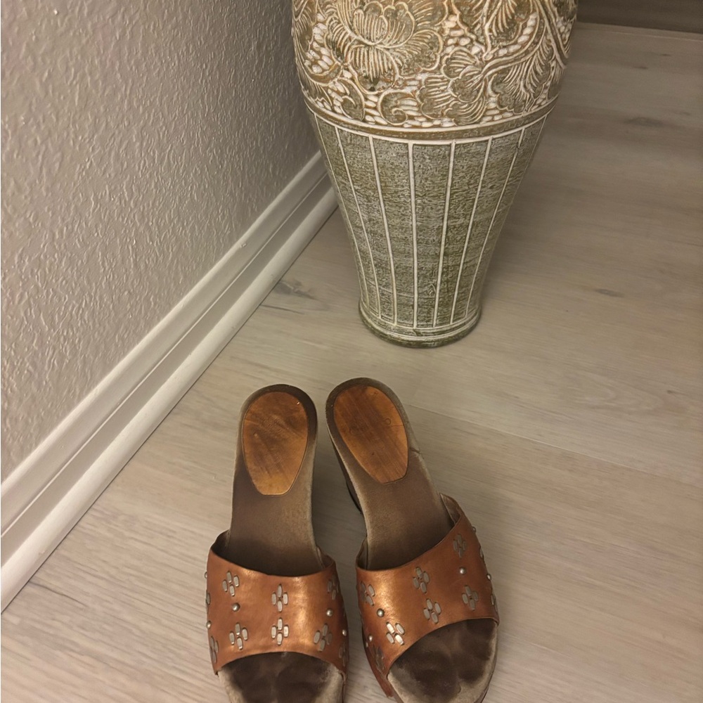 Brown Leather Slide Sandals